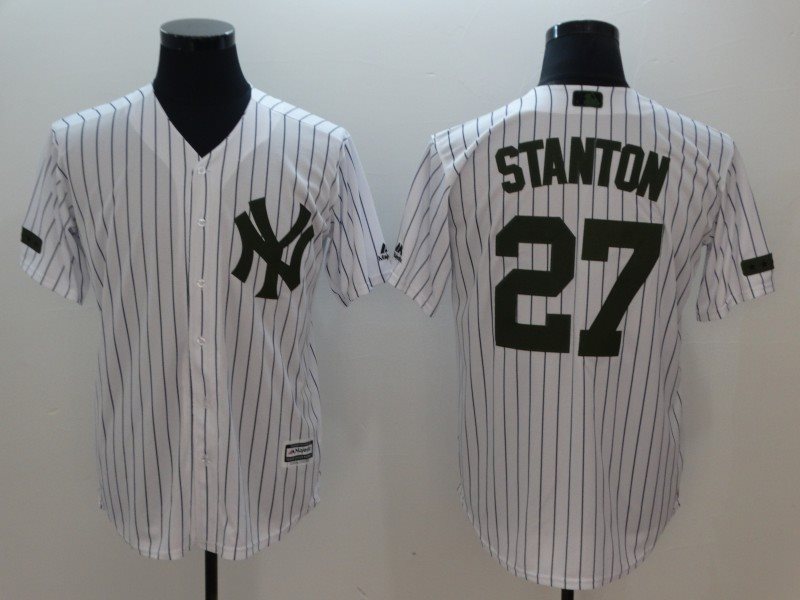 MLB Yankees 27 Giancarlo Stanton White Black Cool Base Men Jersey
