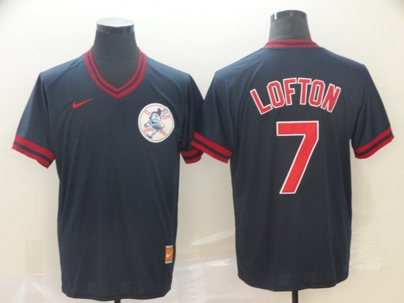 MLB Indians 7 Kenny Lofton Navy Nike Cooperstown Collection Legend V-Neck Men Jersey