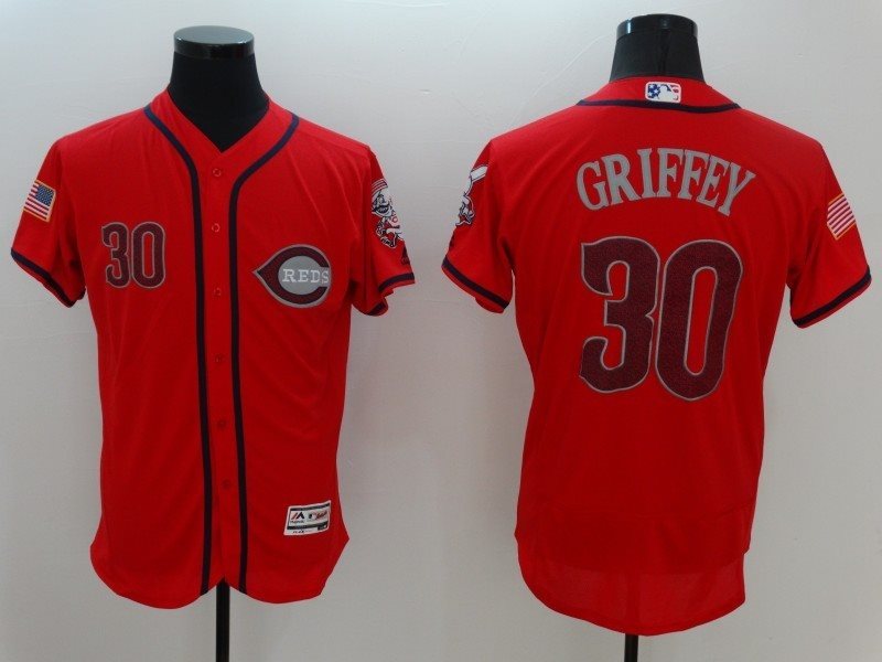 MLB Reds 30 Ken Griffey Jr. Red Fashion Stars & Stripes Flexbase Men Jersey