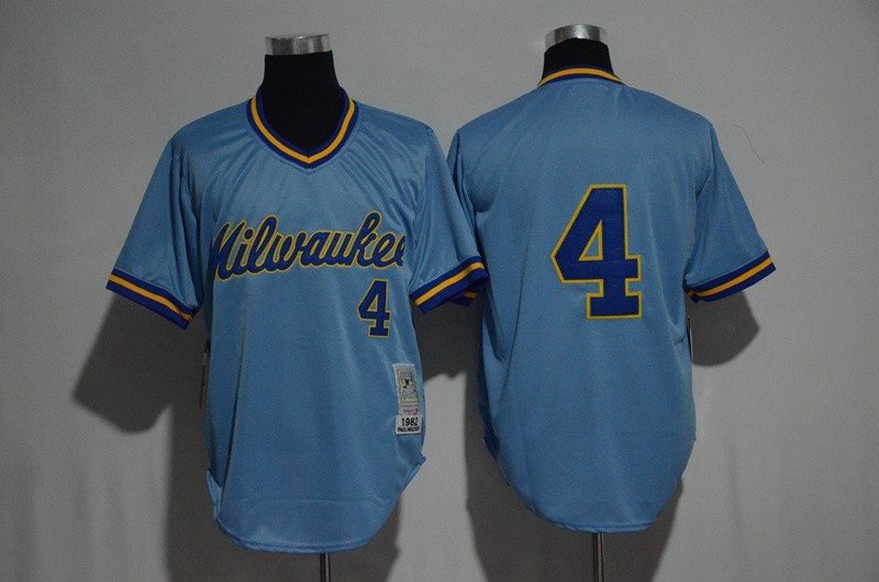 MLB Brewers 4 Paul Molitor Blue Mitchell and Ness Throwback Men Jersey