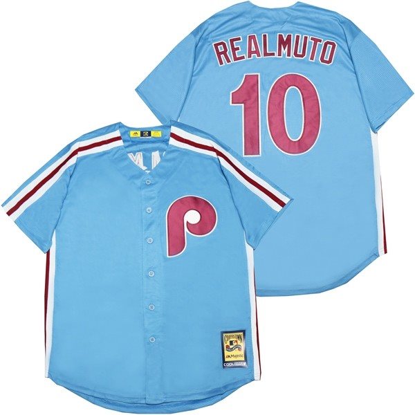 MLB Phillies 10 J.T. Realmuto Light Blue Cooperstown Collection Men Jersey