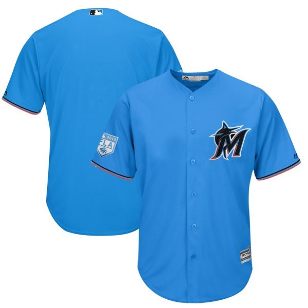 MLB Marlins Blank Blue 2019 Spring Training Cool Base Men Jersey