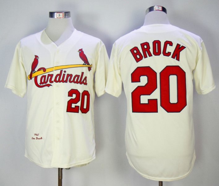 MLB Cardinals 20 Lou Brock Cream 1967 Throwback Men Jersey