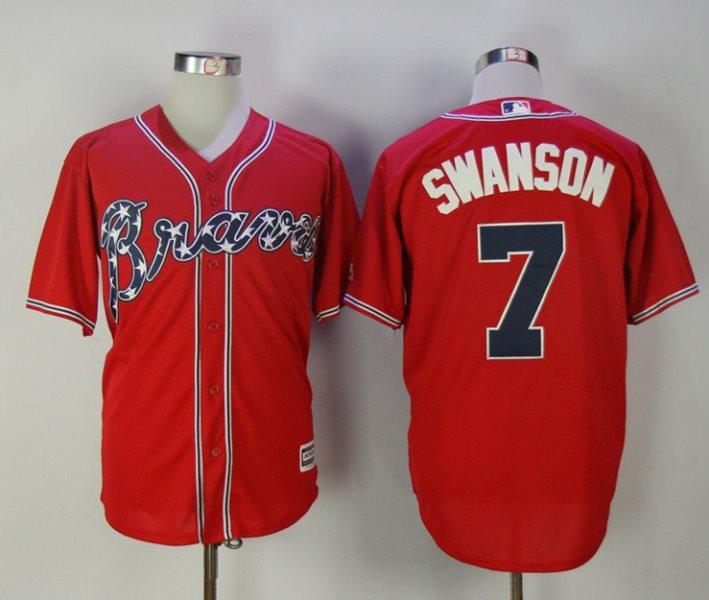 MLB Braves 7 Dansby Swanson Red Cool Base Men Jersey