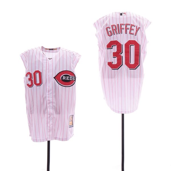 MLB Reds 30 Ken Griffey White Cooperstown Collection Cool Base Sleeveless Men Jersey