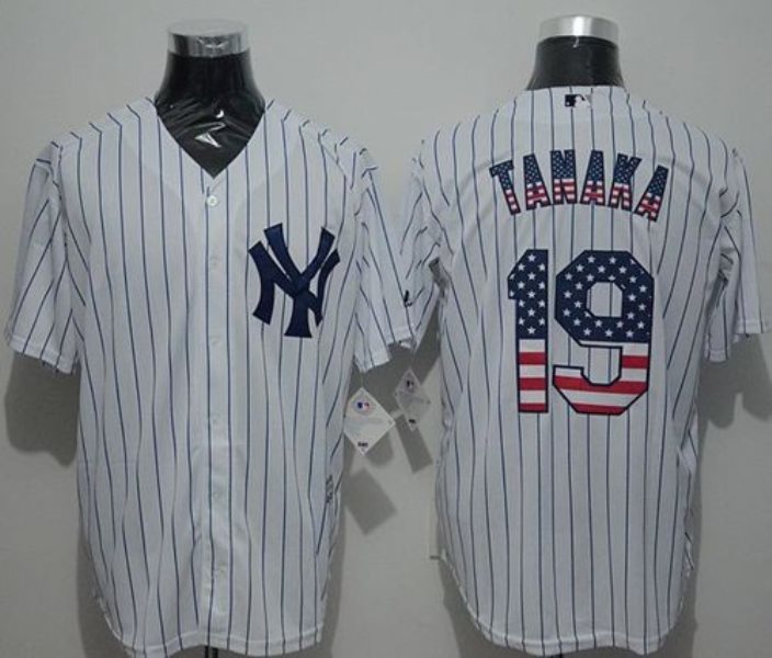 MLB Yankees 19 Masahiro Tanaka White Strip USA Flag Fashion Men Jersey