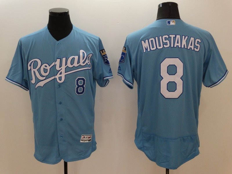 MLB Royals 8 Mike Moustakas Light Blue Flexbase Men Jersey