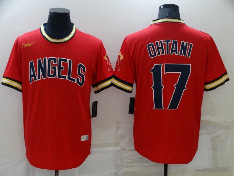 MLB Angels 17 Shohei Ohtani Red Throwback Men Jersey