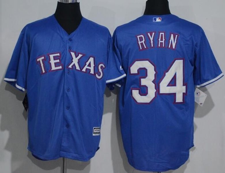 MLB Rangers 34 Nolan Ryan Retired Royal Blue Majestic Cool Base Men Jersey