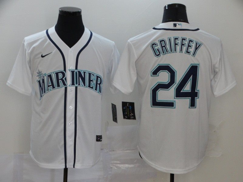 MLB Mariners 24 Ken Griffey Jr. White Nike Cool Base Men Jersey