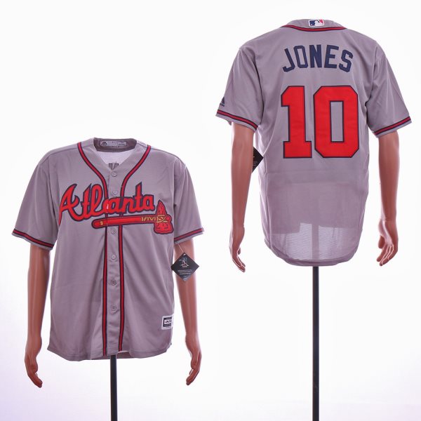MLB Braves 10 Chipper Jones Gray Cool Base Men Jersey