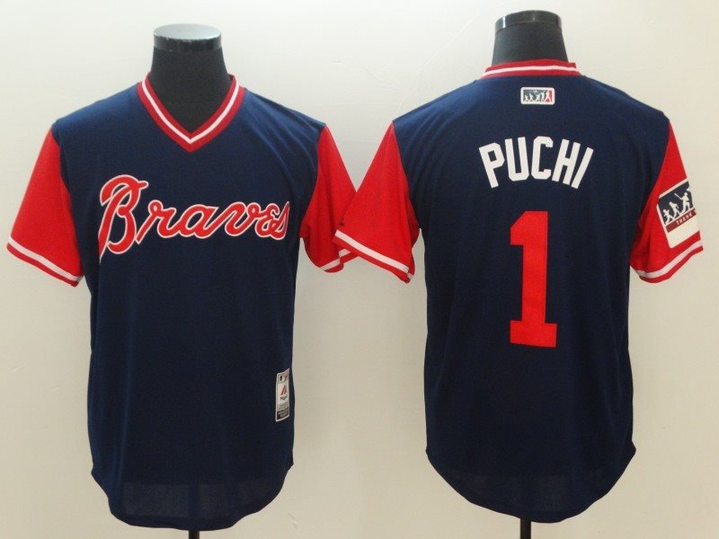 MLB Braves 1 Ozzie Albies Puchi Navy 2018 Players' Weekend Men Jersey