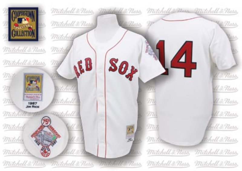 MLB Red Sox 14 Jim Rice White 1987 Mitchell and Ness Throwback Men Jersey