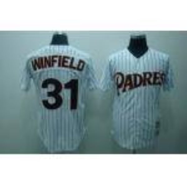 MLB Padres 31 Dave Winfield White(Black Strip) Mitchell and Ness Throwback Men Jersey