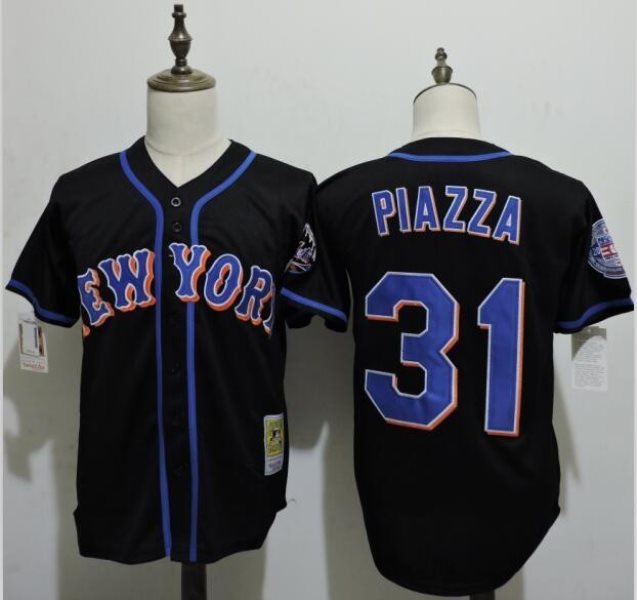 MLB Mets 31 Mike Piazza Black Throwback Men Jersey
