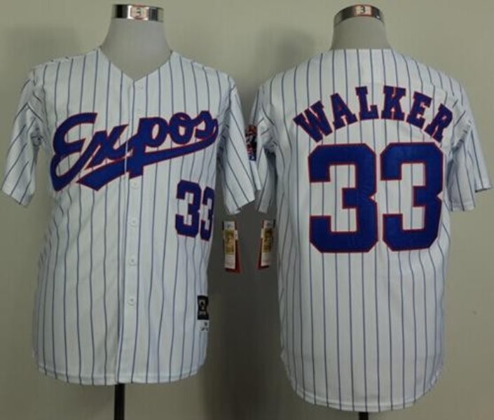 MLB Expos 33 Larry Walker White (Black Strip) 1982 Mitchell and Ness Throwback Men Jersey