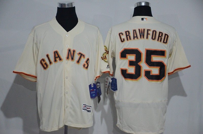MLB Giants 35 Brandon Crawford Cream Flexbase Men Jersey