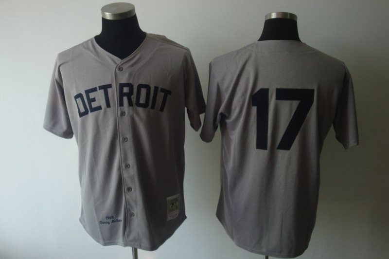 MLB Tigers 17 Denny McLain Grey 1968 Mitchell and Ness Men Jersey