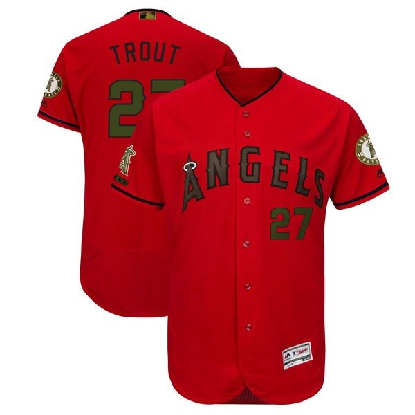 MLB Angels 27 Mike Trout Red 2018 Memorial Day Flexbase Men Jersey