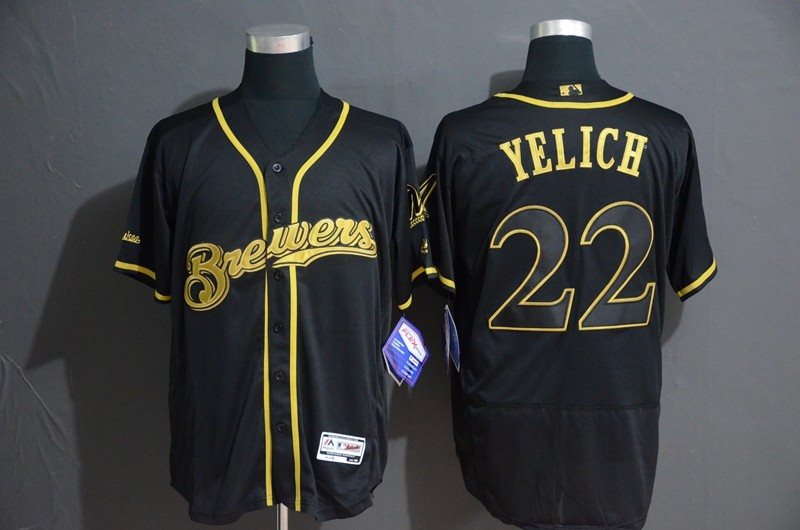 MLB Brewers 22 Christian Yelich Black Gold Flexbase Men Jersey
