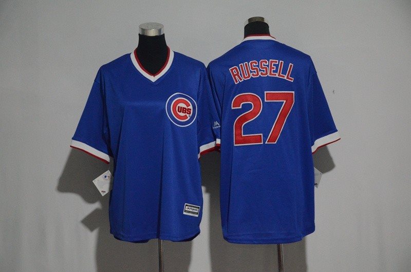 MLB Cubs 27 Addison Russell Blue Cooperstown Cool Base Men Jersey