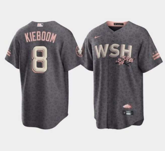 MLB Nationals 8 Carter Kieboom 2022 Gray City Connect Cherry Blossom Nike Cool Base Men Jersey