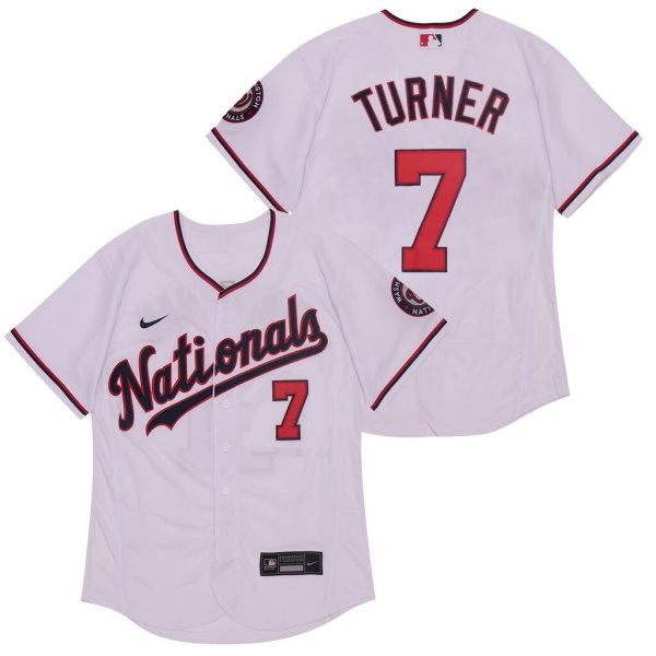MLB Nationals 7 Trea Turner White Nike 2020 Flexbase Men Jersey