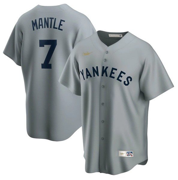 MLB Yankees 7 Mickey Mantle Gray Nike Cool Base Men Jersey