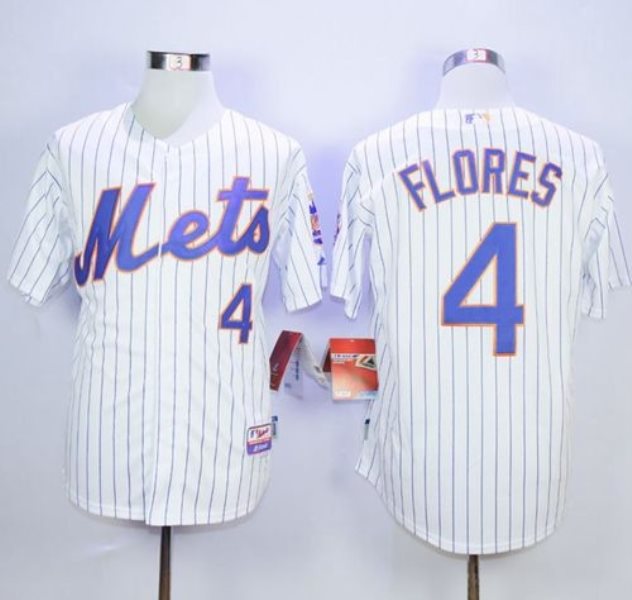 MLB Mets 4 Wilmer Flores White(Blue Strip) Home Cool Base Men Jersey