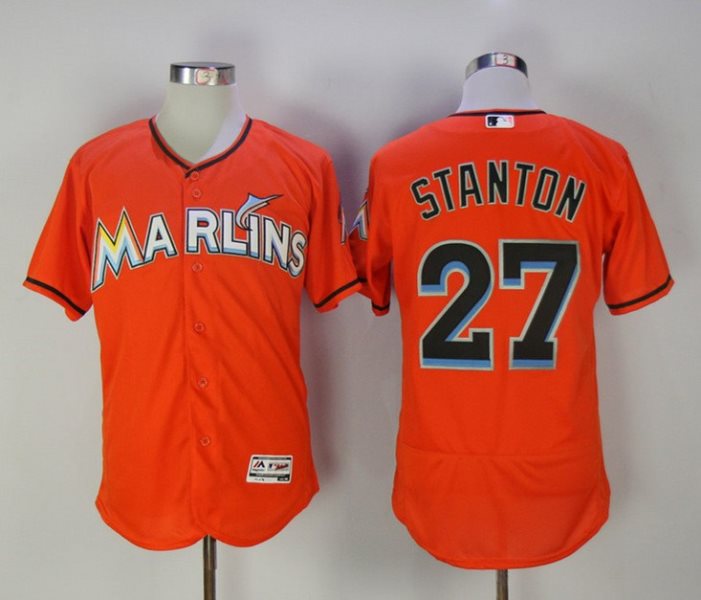 MLB Marlins 27 Giancarlo Stanton Orange Flexbase Men Jersey