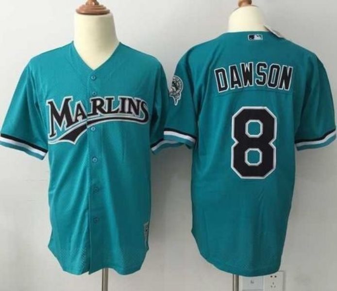 MLB Marlins 8 Andre Dawson Green 1995 Mitchell and Ness Throwback Men Jersey