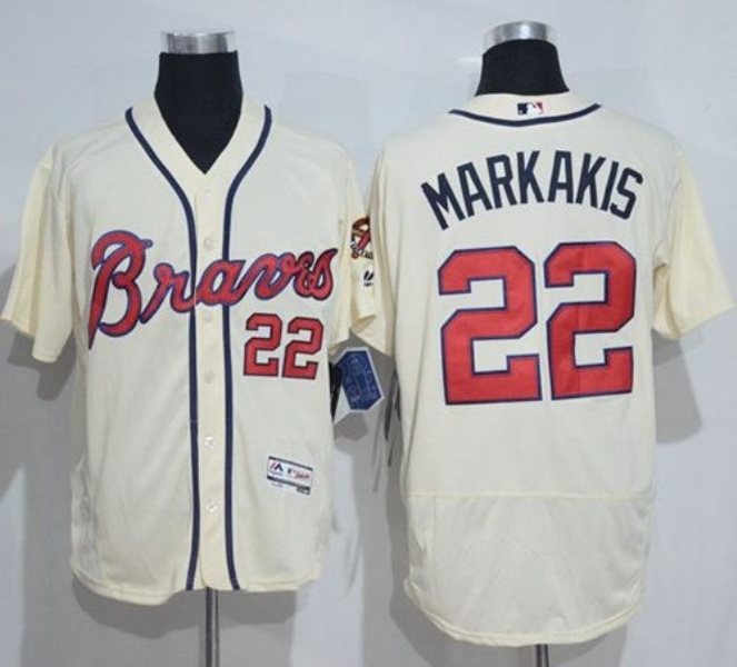 MLB Braves 22 Nick Markakis Cream Flexbase Men Jersey