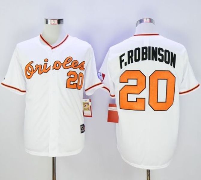 MLB Orioles 20 Frank Robinson White Mitchell and Ness Men Jersey