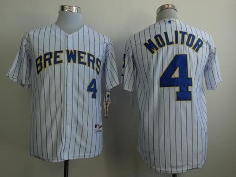 MLB Brewers 4 Paul Molitor White (Blue Strip) Men Jersey