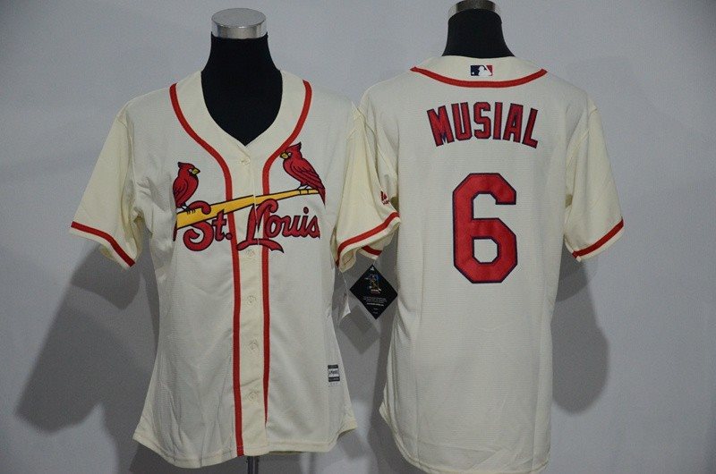 MLB Cardinals 6 Stan Musial Cream Women Jersey