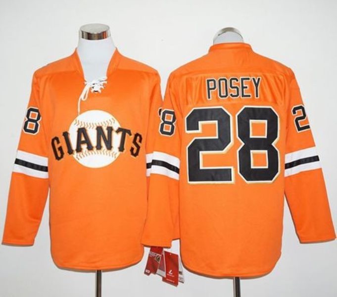 MLB Giants 28 Buster Posey Orange Long Sleeve Men Jersey