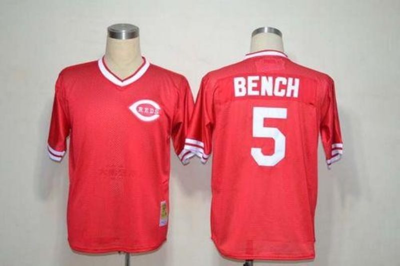 MLB Reds 5 Johnny Bench Red Mitchell and Ness Throwback Men Jersey