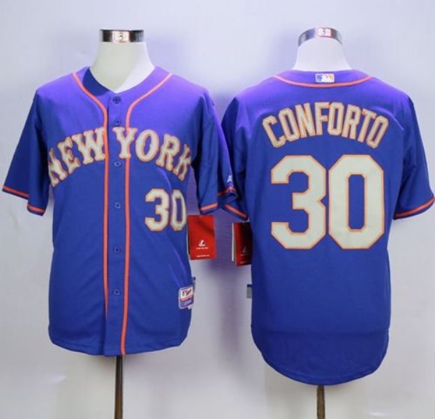 MLB Mets 30 Michael Conforto Blue(Grey ) Alternate Road Cool Base Men Jersey
