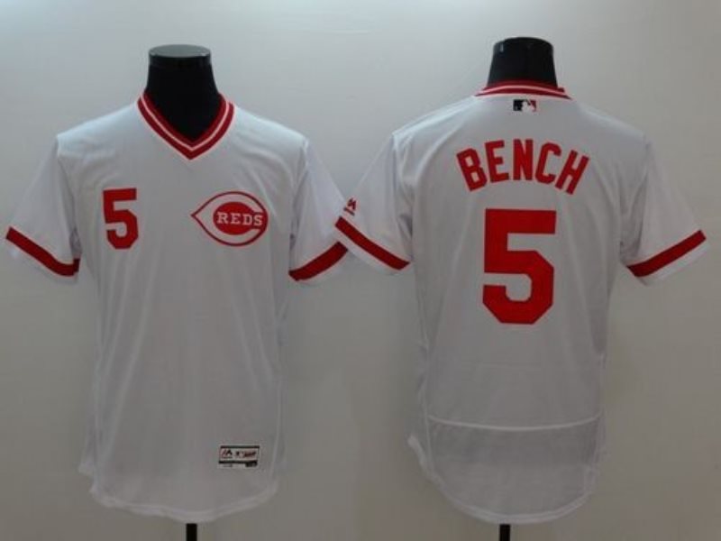 MLB Reds 5 Johnny Bench White Cooperstown 2016 New Flexbase Men Jersey