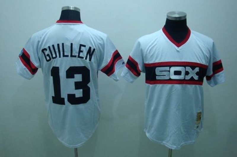 MLB White Sox 13 Ozzie Guillen White Mitchell and Ness Throwback Men Jersey