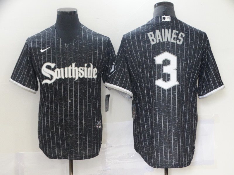 MLB White Sox Southside 3 Harold Baines Black 2021 City Connect Nike Cool Base Men Jersey