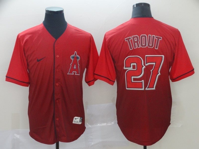 MLB Angels 27 Mike Trout Red Drift Fashion Men Jersey