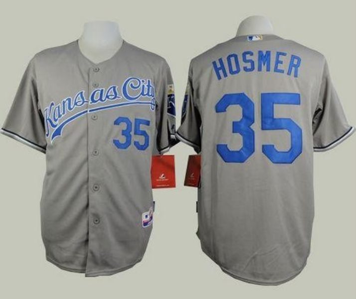 MLB Royals 35 Eric Hosmer Grey Road Cool Base Men Jersey