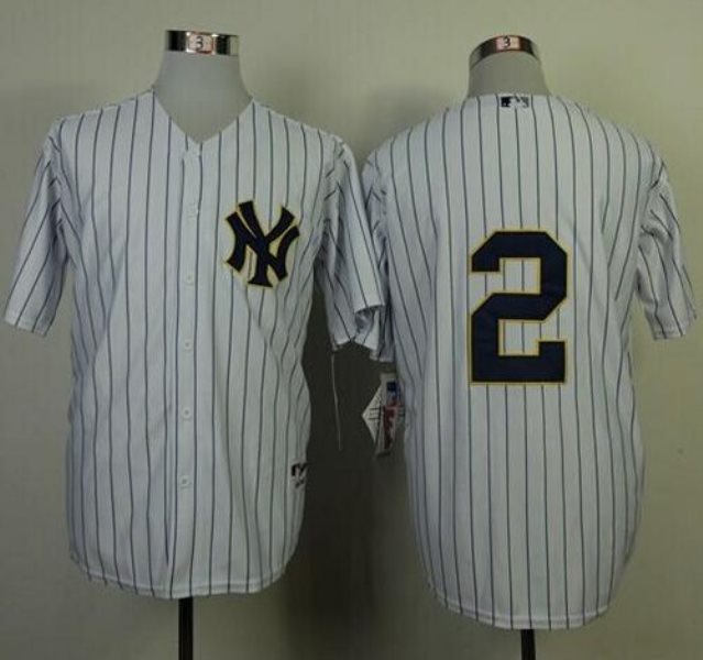 MLB Yankees 2 Derek Jeter White Fashion Gold w-Commemorative Retirement Patch 1 Men Jersey