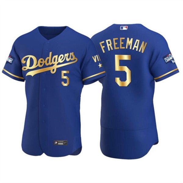 MLB Dodgers 5 Freddie Freeman Royal Gold Nike Flexbase Men Jersey