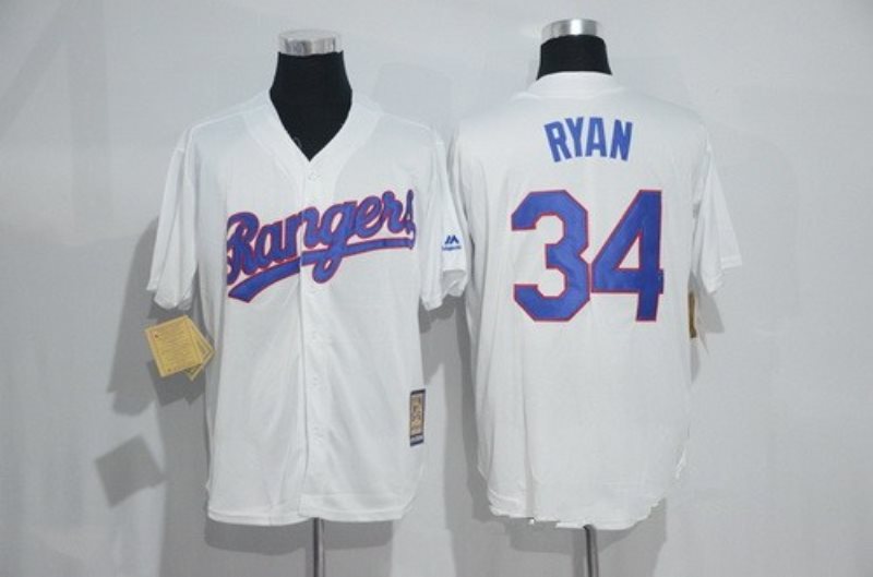 MLB Rangers 34 Nolan Ryan White 1986 Majestic Cool Base Cooperstown Collection Men Jersey