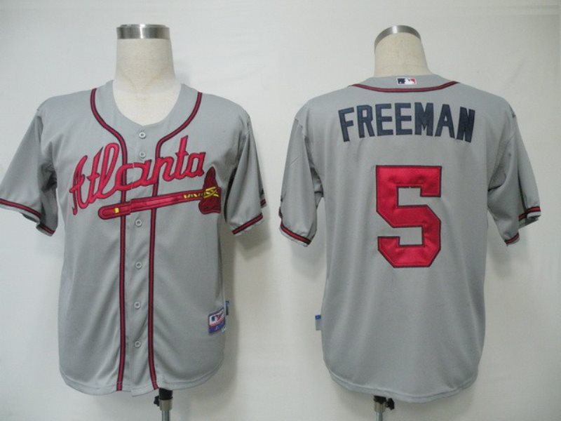 MLB Braves 5 Freddie Freeman Grey Cool Base Men Jersey