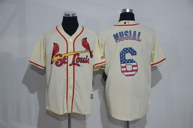 MLB Cardinals 6 Stan Musial Cream USA Flag Fashion Men Jersey