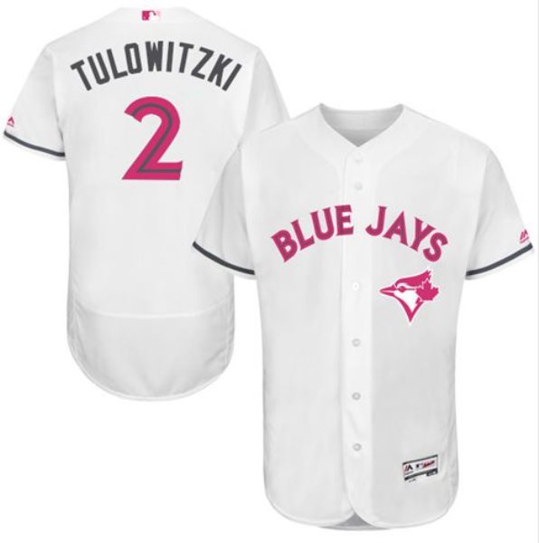 MLB Blue Jays 2 Troy Tulowitzki White 2016 Mother's Day Flexbase Men Jersey