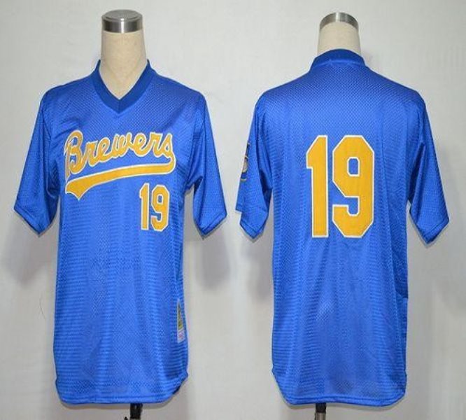MLB Brewers 19 Robin Yount Blue 1991 Mitchell and Ness Throwback Men Jersey